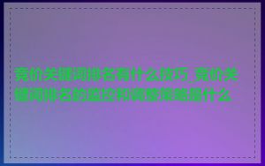 竞价关键词排名有什么技巧_竞价关键词排名的监控和调整策略是什么
