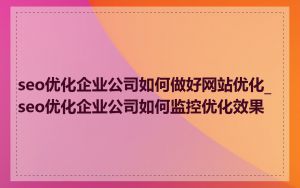 seo优化企业公司如何做好网站优化_seo优化企业公司如何监控优化效果