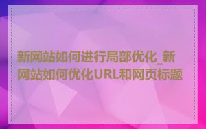 新网站如何进行局部优化_新网站如何优化URL和网页标题