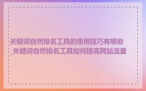 关键词自然排名工具的使用技巧有哪些_关键词自然排名工具如何提高网站流量