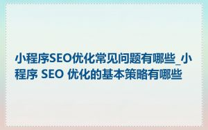 小程序SEO优化常见问题有哪些_小程序 SEO 优化的基本策略有哪些