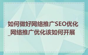 如何做好网络推广SEO优化_网络推广优化该如何开展