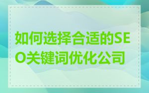 如何选择合适的SEO关键词优化公司