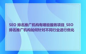 SEO 排名推广机构有哪些服务项目_SEO 排名推广机构如何针对不同行业进行优化