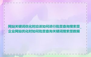 网站关键词优化时应该如何进行批量查询搜索量_企业网站优化时如何批量查询关键词搜索量数据