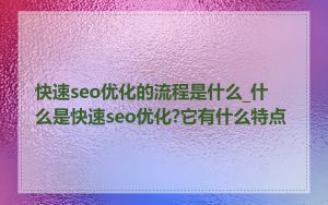 快速seo优化的流程是什么_什么是快速seo优化?它有什么特点