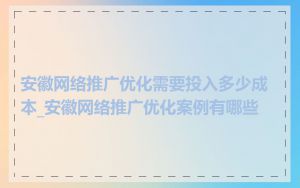 安徽网络推广优化需要投入多少成本_安徽网络推广优化案例有哪些