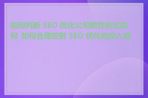 如何判断 SEO 优化公司的性价比如何_如何合理控制 SEO 优化的投入成本