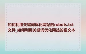 如何利用关键词优化网站的robots.txt文件_如何利用关键词优化网站的锚文本