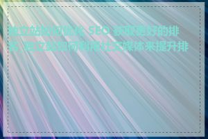 独立站如何优化 SEO 获取更好的排名_独立站如何利用社交媒体来提升排名
