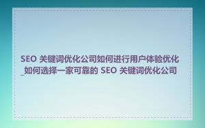 SEO 关键词优化公司如何进行用户体验优化_如何选择一家可靠的 SEO 关键词优化公司