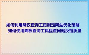 如何利用降权查询工具制定网站优化策略_如何使用降权查询工具检查网站反链质量