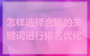 怎样选择合适的关键词进行排名优化