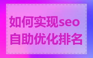 如何实现seo自助优化排名