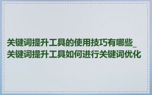 关键词提升工具的使用技巧有哪些_关键词提升工具如何进行关键词优化