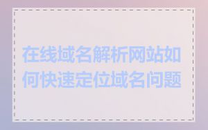 在线域名解析网站如何快速定位域名问题