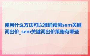 使用什么方法可以准确预测sem关键词出价_sem关键词出价策略有哪些