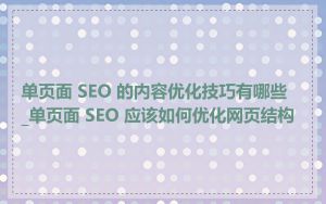 单页面 SEO 的内容优化技巧有哪些_单页面 SEO 应该如何优化网页结构