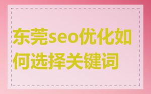 东莞seo优化如何选择关键词