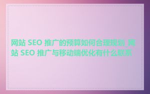 网站 SEO 推广的预算如何合理规划_网站 SEO 推广与移动端优化有什么联系