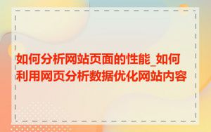 如何分析网站页面的性能_如何利用网页分析数据优化网站内容