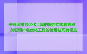 关键词排名优化工具的报告功能有哪些_关键词排名优化工具的使用技巧有哪些