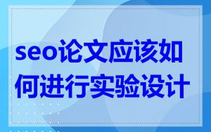 seo论文应该如何进行实验设计