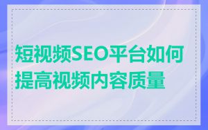 短视频SEO平台如何提高视频内容质量
