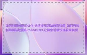 如何利用关键词优化,快速提高网站首页收录_如何有效利用网站地图和robots.txt,让搜索引擎快速收录首页