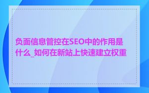 负面信息管控在SEO中的作用是什么_如何在新站上快速建立权重