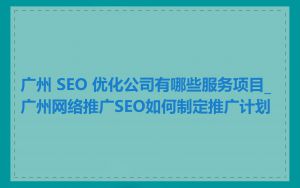 广州 SEO 优化公司有哪些服务项目_广州网络推广SEO如何制定推广计划