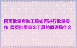 网页批量查询工具如何进行批量操作_网页批量查询工具的原理是什么