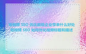 短视频 SEO 优化能给企业带来什么好处_短视频 SEO 如何优化视频标题和描述