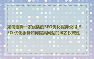 如何选择一家优质的SEO优化服务公司_SEO 优化服务如何提高网站的域名权威性