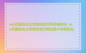 seo页面优化公司如何进行移动端优化_seo页面优化公司如何进行网站用户体验优化