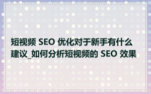 短视频 SEO 优化对于新手有什么建议_如何分析短视频的 SEO 效果