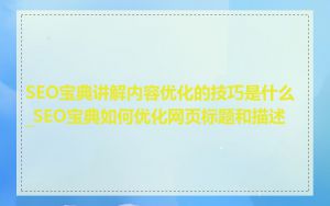 SEO宝典讲解内容优化的技巧是什么_SEO宝典如何优化网页标题和描述