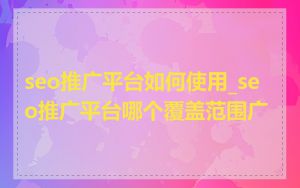 seo推广平台如何使用_seo推广平台哪个覆盖范围广