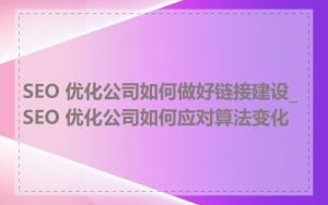 SEO 优化公司如何做好链接建设_SEO 优化公司如何应对算法变化