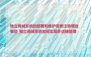 独立商城系统的部署和维护需要注意哪些事项_独立商城系统如何实现多店铺管理