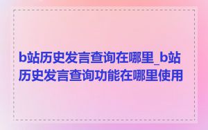 b站历史发言查询在哪里_b站历史发言查询功能在哪里使用