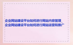 企业网站建设平台如何进行网站内容管理_企业网站建设平台如何进行网站运营和推广