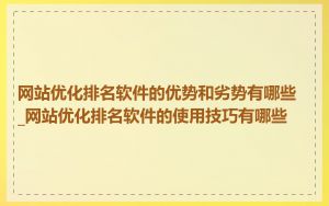 网站优化排名软件的优势和劣势有哪些_网站优化排名软件的使用技巧有哪些