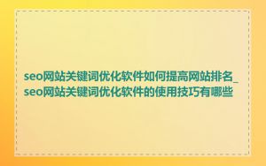 seo网站关键词优化软件如何提高网站排名_seo网站关键词优化软件的使用技巧有哪些