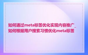 如何通过meta标签优化实现内容推广_如何根据用户搜索习惯优化meta标签