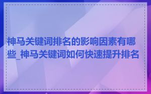 神马关键词排名的影响因素有哪些_神马关键词如何快速提升排名