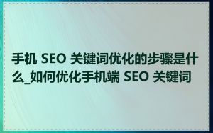 手机 SEO 关键词优化的步骤是什么_如何优化手机端 SEO 关键词