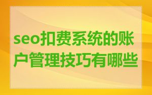 seo扣费系统的账户管理技巧有哪些