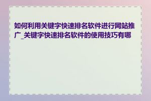 如何利用关键字快速排名软件进行网站推广_关键字快速排名软件的使用技巧有哪些