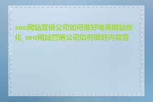 seo网站营销公司如何做好电商网站优化_seo网站营销公司如何做好内容营销